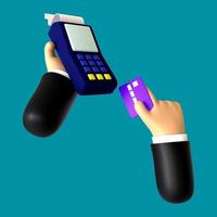 3D illustration of a hand gesture holding a credit card payment photo
