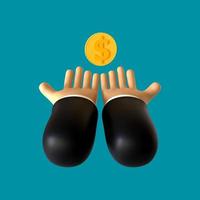 3D illustration of a hand gesture receiving a coin photo