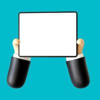 3d cartoon hand illustration holding a full screen tablet mockup