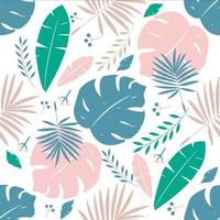 Vector seamless tropical leaves pattern.Summer floral background.