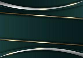 Elegant 3D abstract background green metallic stripes with gold lines template background vector