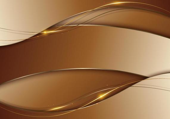 Abstract luxury brown wave and golden lines with lighting effect background