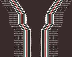 Geometric simple pattern design for collar shirts, neck line. Ethnic tribal red-green on brown color background. Use for fabric elements, ornament, motif. vector
