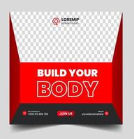 Fitness gym social media post banner template with black and red color, gym social media banner, vector illustration