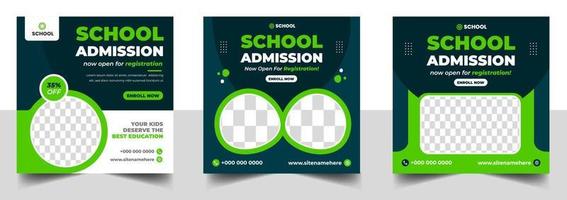 School admission social media post banner design. back to school social media post banner design set. Back to school admission promotion banner. school admission template for social media ad. vector