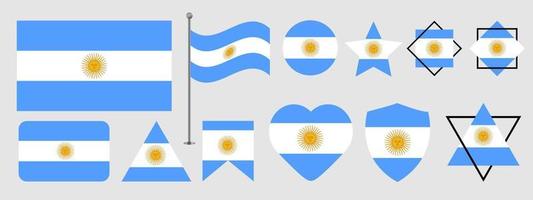 diseño de la bandera argentina. conjunto de diseño vectorial de la bandera nacional argentina. ilustración de vector de bandera argentina