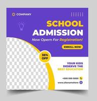 School admission social media post banner design. back to school social media post banner design set. Back to school admission promotion banner. school admission template for social media ad. vector