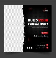 Fitness gym social media post banner template with black and red color, gym social media banner, vector illustration