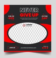 Fitness gym social media post banner template with black and red color, gym social media banner, vector illustration