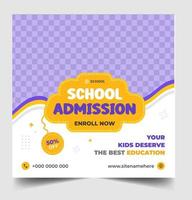 School admission social media post banner design. back to school social media post banner design. Back to school admission promotion banner. school admission template for social media ad. vector