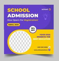 School admission social media post banner design. back to school social media post banner design set. Back to school admission promotion banner. school admission template for social media ad. vector