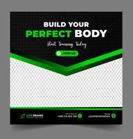 Fitness gym social media post banner template with black and green color, gym social media banner, vector illustration