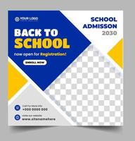 School admission social media post banner design. back to school social media post banner design. Back to school admission promotion banner. school admission template for social media ad. vector