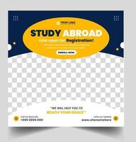 Study abroad social media post banner design. higher education social media post banner design. school admission promotion banner. school admission template for social media ad. vector