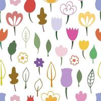 Seamless pattern of bright flowers. Digital scrap paper. Simple flowers are hand drawn in doodle style. For design of surfaces, textiles, packaging, backgrounds vector