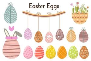 linda colección de huevos de pascua. huevos coloridos para el diseño de estampados de pascua, tarjetas, pegatinas, afiches, pancartas vector