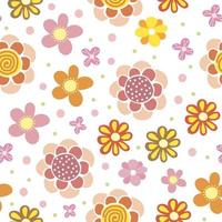 Seamless pattern of spring flowers. Digital scrap paper. Simple flowers are hand drawn in doodle style. For design of surfaces, textiles, packaging, backgrounds vector