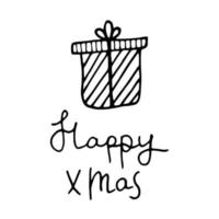 caja de regalo de navidad sencilla. ilustración dibujada a mano por un trazador de líneas en estilo de garabato. regalo para año nuevo, cumpleaños, navidad vector