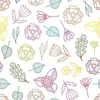 Seamless pattern of spring flowers. Digital scrap paper. Simple flowers are hand drawn in doodle style. For design of surfaces, textiles, packaging, backgrounds vector