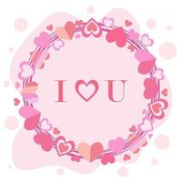 Cute poster I Love U. Round frame of hearts for Valentine's Day. Template for greeting card, invitation, cover, lettering. Collection of pink hearts vector