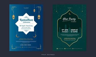 volante de ramadán mubarak. ramadan kareem conjunto de carteles o diseño de invitaciones. tarjeta de felicitación retro decorativa o diseño de diseño de invitación vector