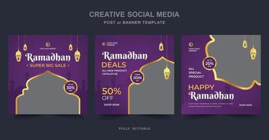 diseño de publicaciones en redes sociales de venta de ramadán. una buena plantilla para publicidad en las redes sociales. perfecto para publicaciones de venta en redes sociales y anuncios web en Internet. vector