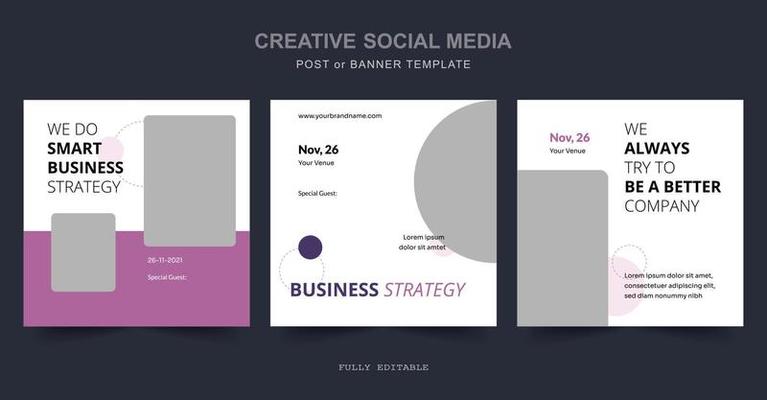 Business Editable square social media post template. Digital business marketing banner for social media post template. Vector illustration.