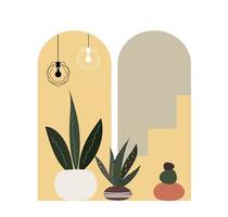 Set home plant boho colors nand drawn cartoon vector design