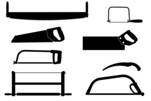 conjunto de varios tipos de sierras. diseño de icono negro. herramientas para jardinería, reparación y construcción vector