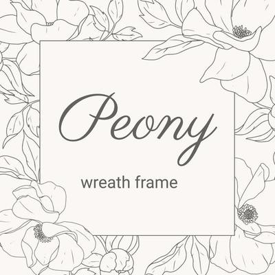 doodle line art peony flower bouquet wreath square frame banner background