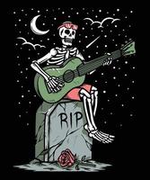 skeleton playing guitar in grave illustration vector