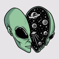 espacio exterior dentro de una ilustración de cabeza alienígena vector