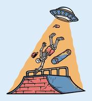 skateboarder attacked by ufo illustration