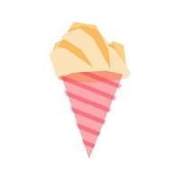 Vanilla ice cream cone, pop art flat design vector file. Pink waffle vector illustration