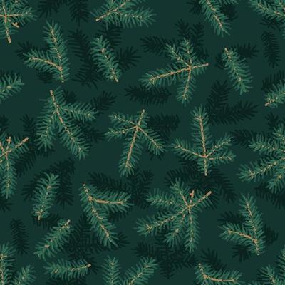 Green pine branches seamless pattern. Christmas and New Year festive background, vector illustration.