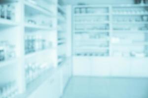 pharmacy shelves filled with medication blur background photo