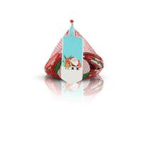 Coin-shaped chocolate treats in a red mesh bag isolated on white background photo