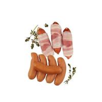 fresh sausage and bacon wrapped sausage isolated on white background with clipping path photo