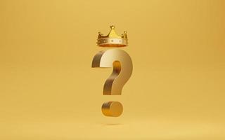 Golden question mark sign with gold crown for the best question concept by 3d render illustration.