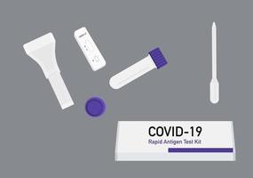 saliva swab for Covid-19 rapid antigen test kit vector set isolated on dark background