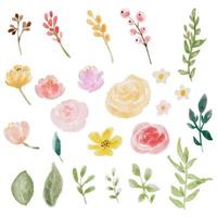 rosas de colores acuarela sueltas y elementos de ramo de flores silvestres aislados en la pintura digital de fondo blanco