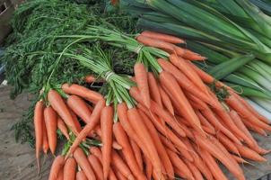 Orange carrot vegetables roots aka Daucus carota photo