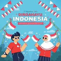 una pareja celebra juntos el día de la independencia de indonesia vector