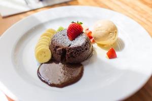 Chocolate Lava Vanilla ice cream with fruit photo