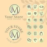 initial m logo with icon social media template for fashion branding vector