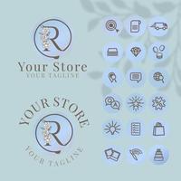 logotipo inicial de r con plantilla de icono de redes sociales para marca de moda vector