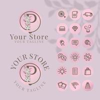 initial p logo with icon social media template for fashion branding vector