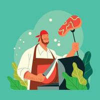 Professional Grill Chef with Big Meat vector