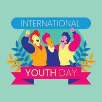 tres jóvenes celebrando el día internacional de la juventud vector