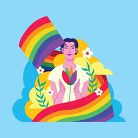 Transgender with Rainbow Flags and Rainbow Flower in Hand vector